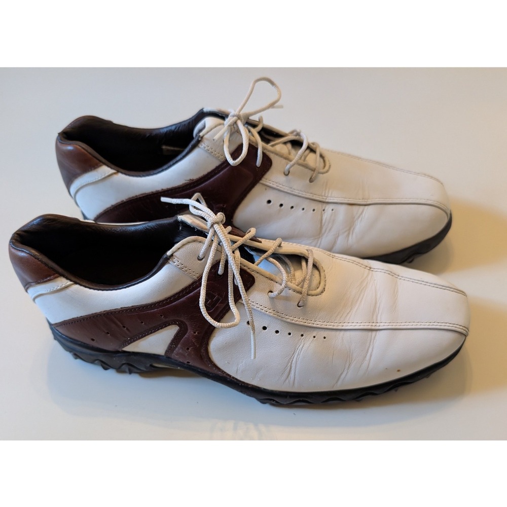 FootJoy Golf Shoes Mens 11 White Brown Contour Series 54163 Leather Spiked